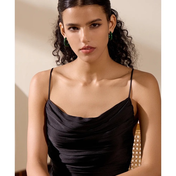 18K Gold Plated Square Hoop Earrings*Green Enamel Festival*Christmas*Halloween*M - Picture 5 of 5